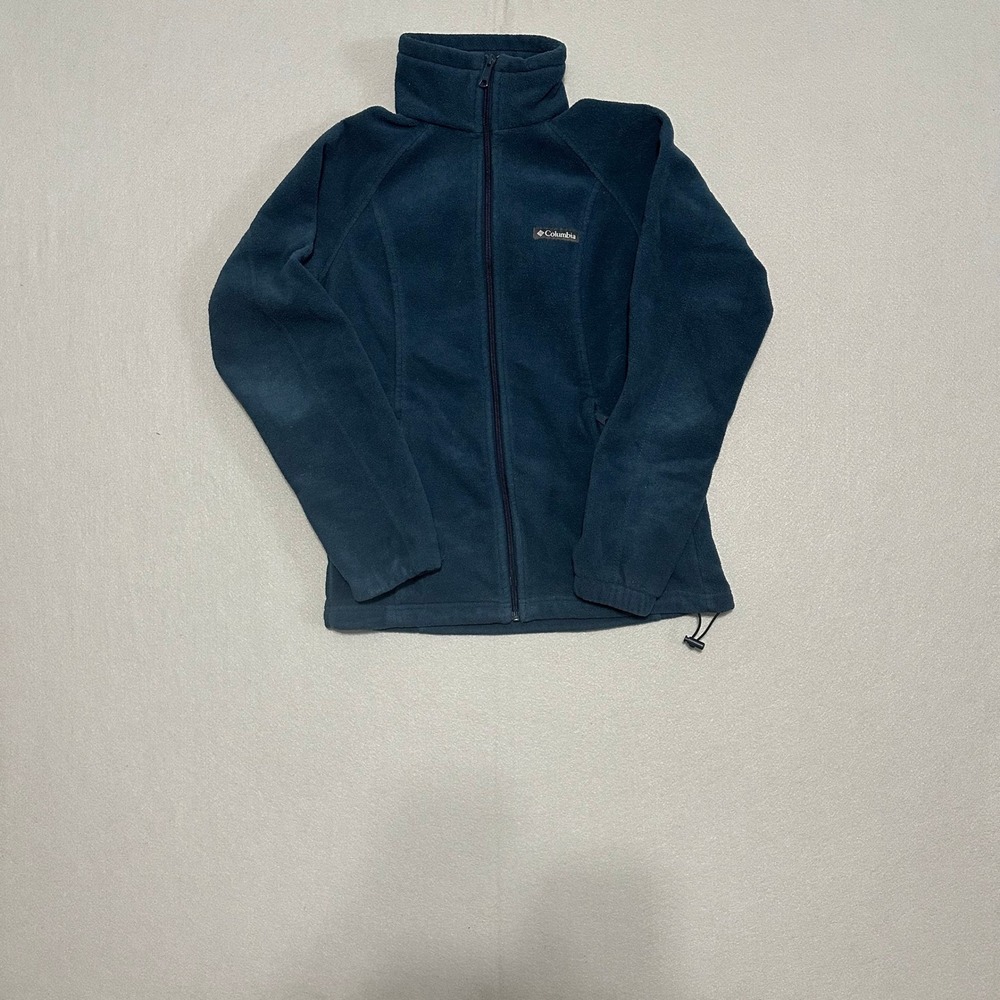Columbia Womens Navy Blue Full Zip Fleece Jacket Mock Neck Outdoor Size S